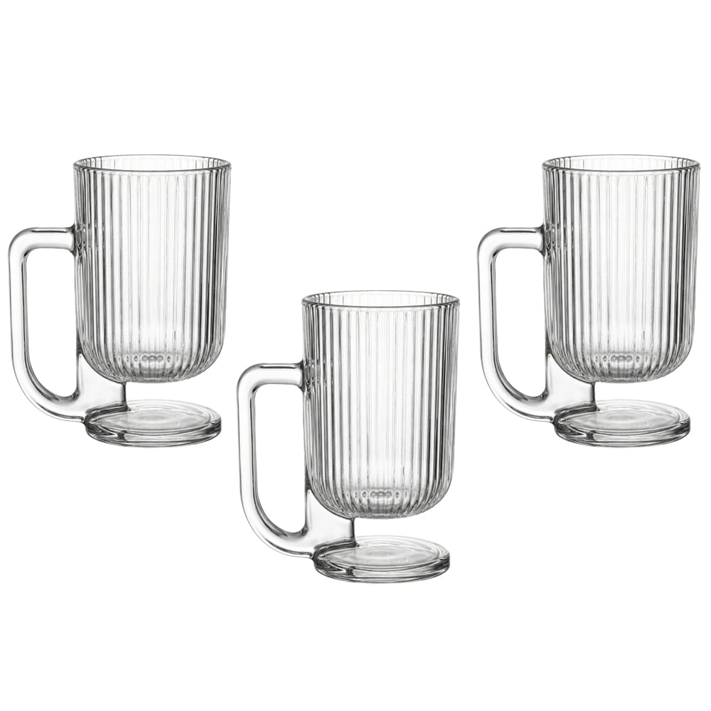 Jogo C/3 Canecas de Vidro Transparente Savor 220ml P/ Cafe e Cha Com Design Elegante e Resistente