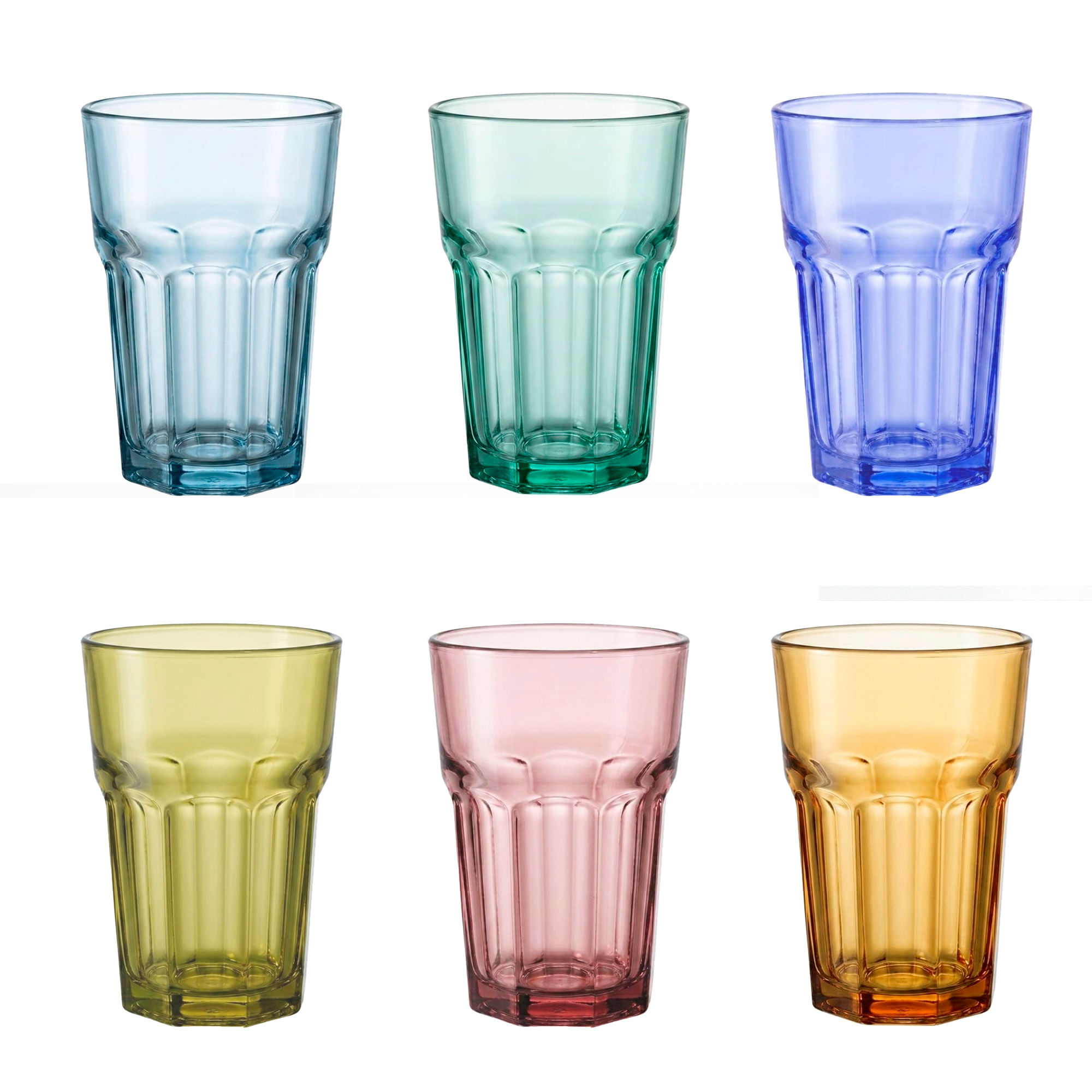 Jogo C/ 6 Copos de Vidro Coloridos 437ml P/ Bebidas