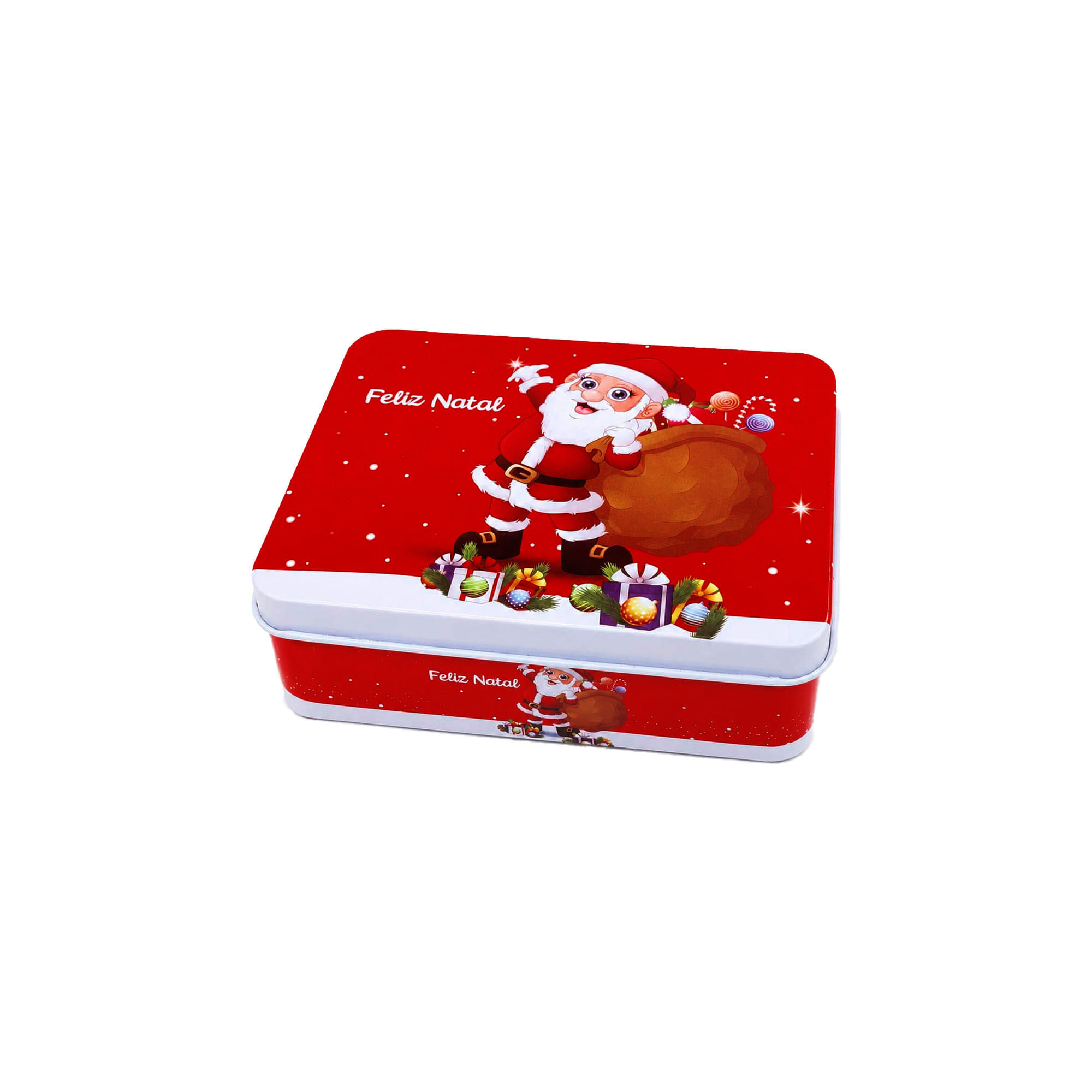 Caixa Para Presentes Retangular de Metal Natalina 12x9cm Feliz Natal Estampa Sortida